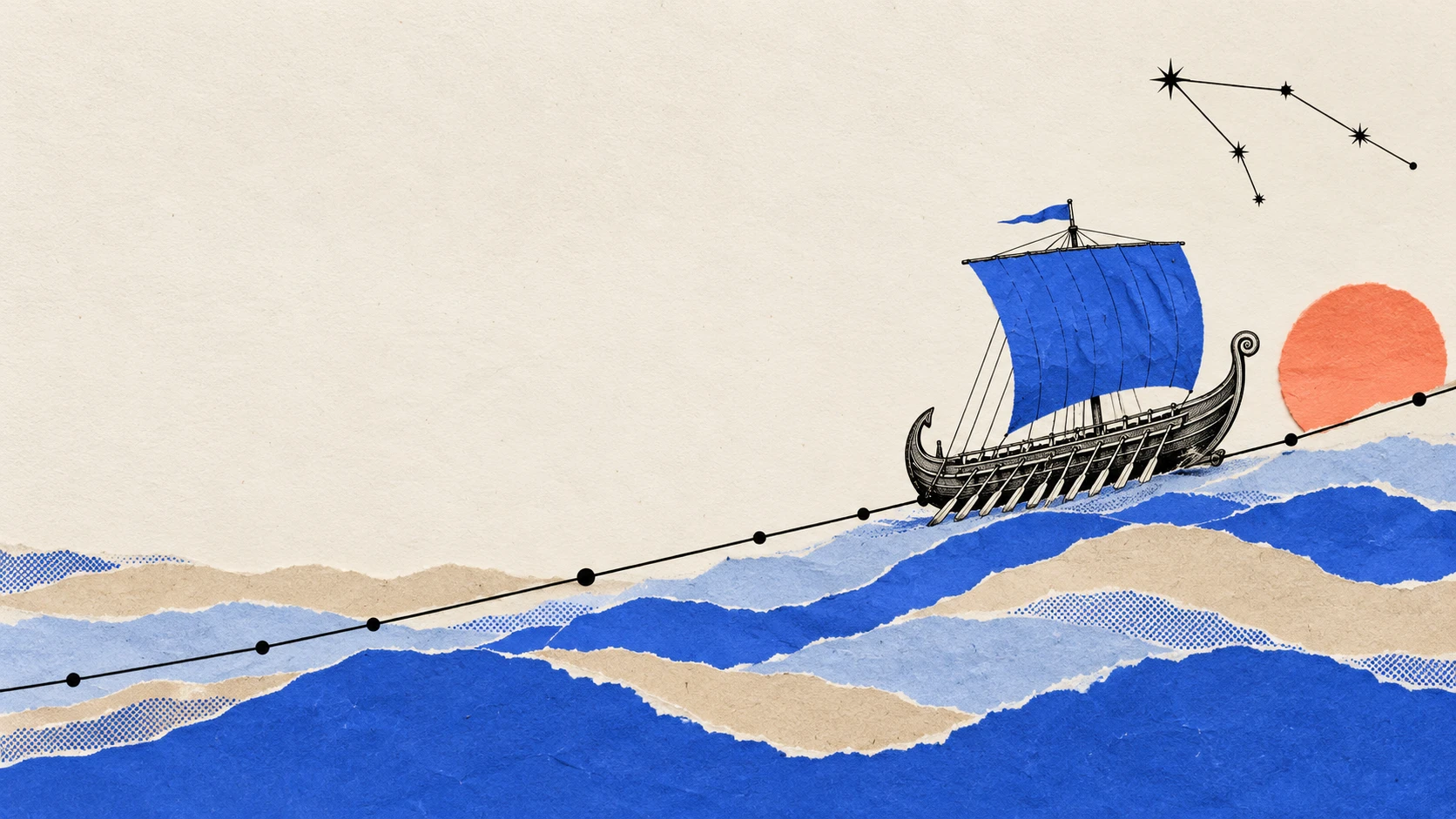 The Argo under sail on a rising line, under a constellation